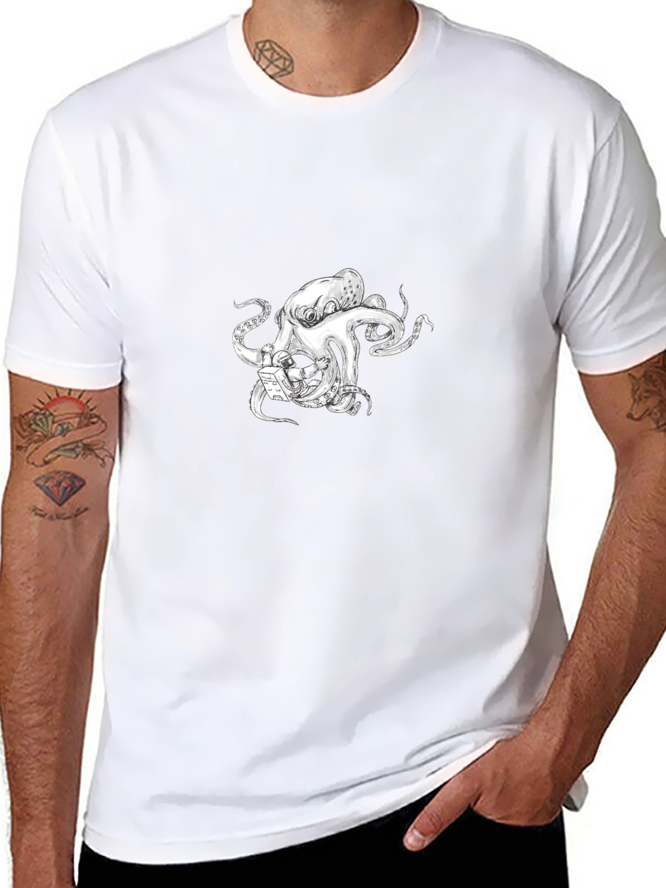 Octopus Astronaut Graphic T-Shirt - Black
