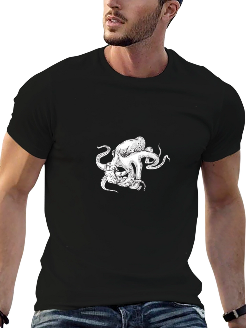 Octopus Astronaut Graphic T-Shirt - Black