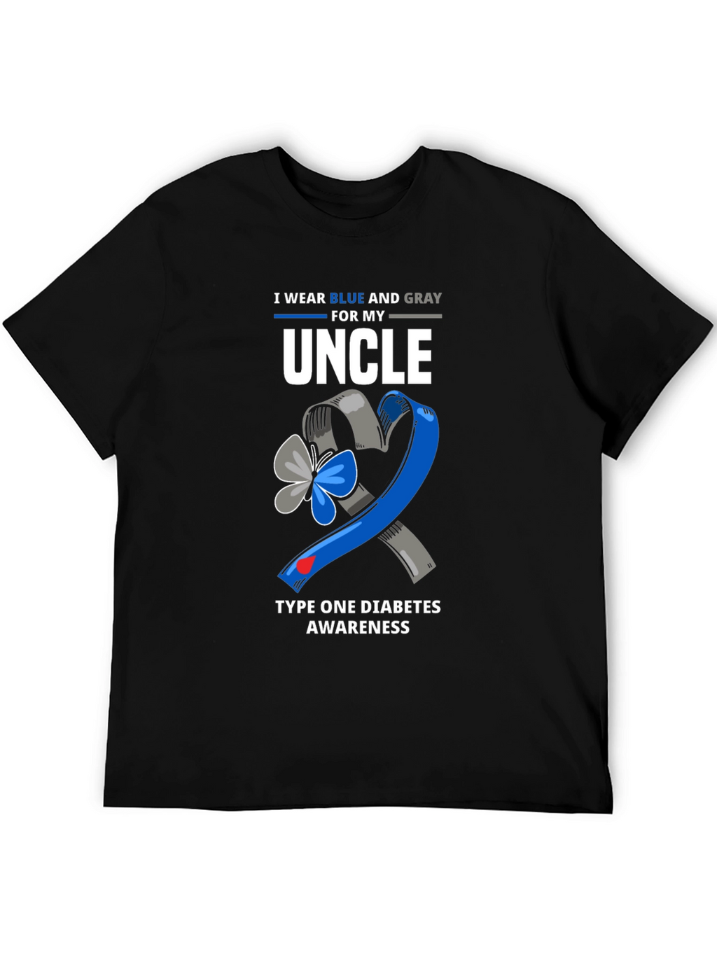Diabetes Awareness Uncle T-Shirt - Blue and Gray Ribbon