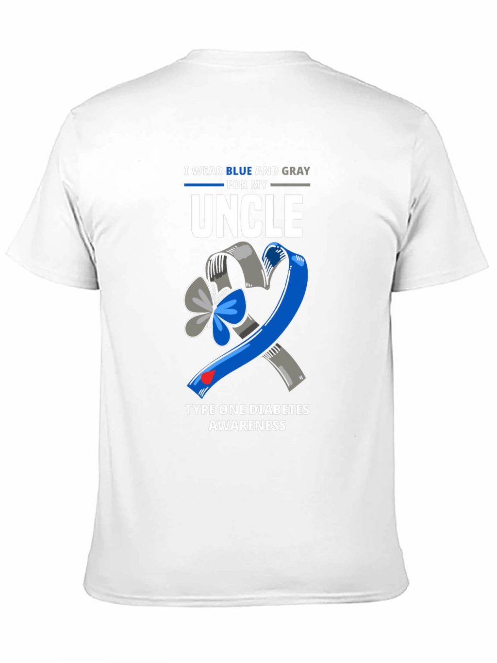 Diabetes Awareness Uncle T-Shirt - Blue and Gray Ribbon
