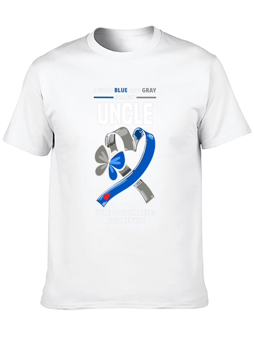 Diabetes Awareness Uncle T-Shirt - Blue and Gray Ribbon