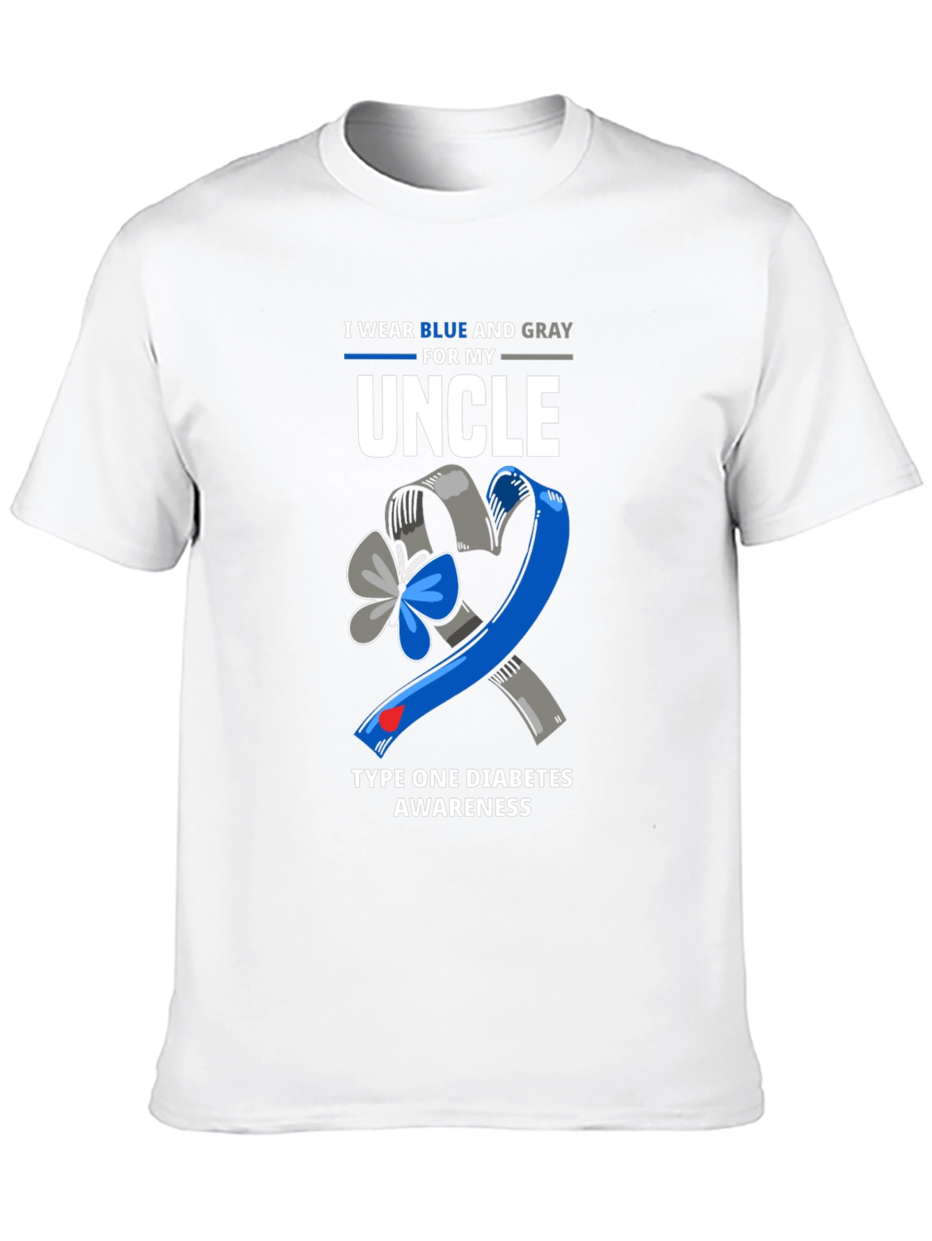 Diabetes Awareness Uncle T-Shirt - Blue and Gray Ribbon