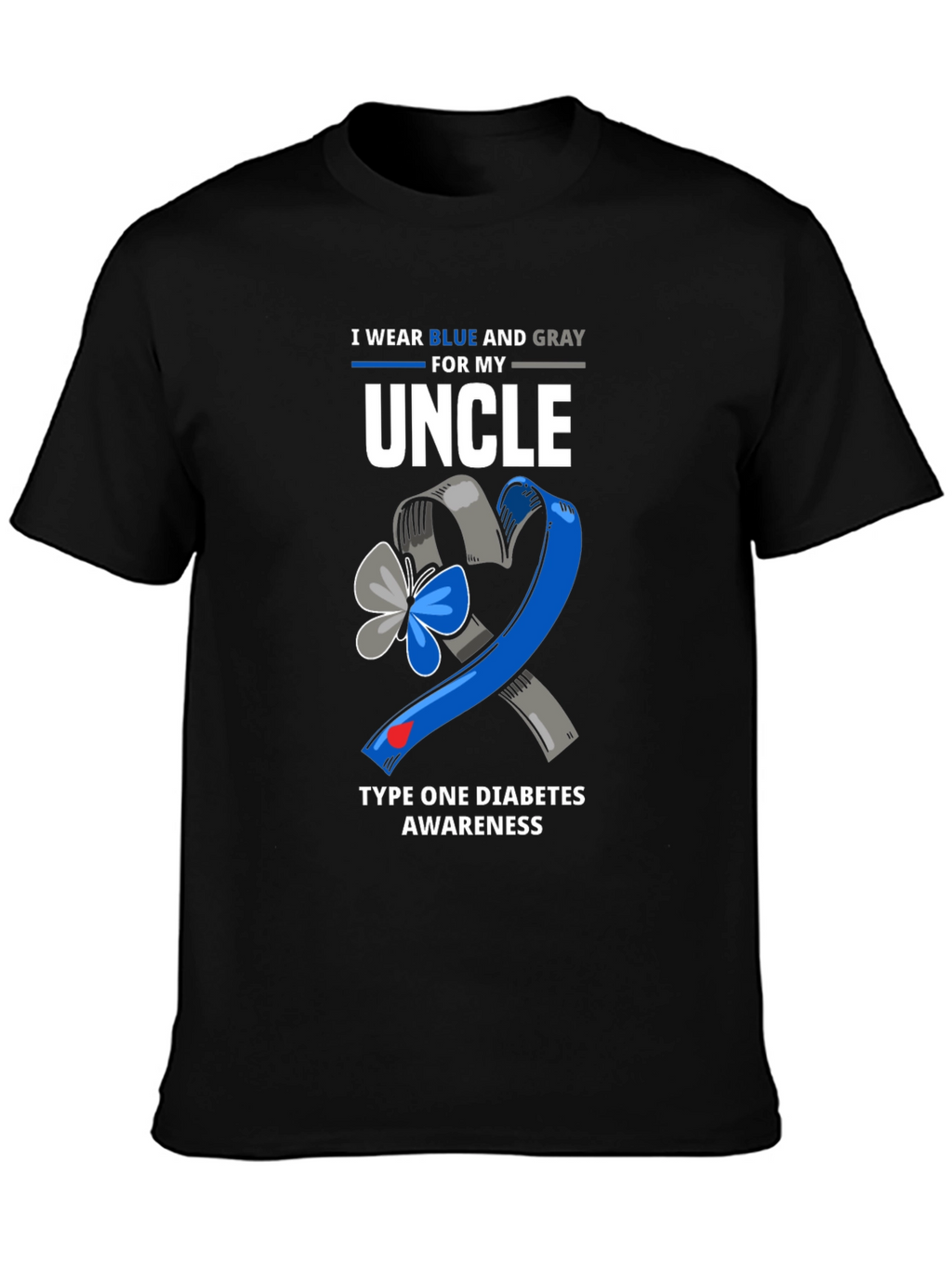 Diabetes Awareness Uncle T-Shirt - Blue and Gray Ribbon