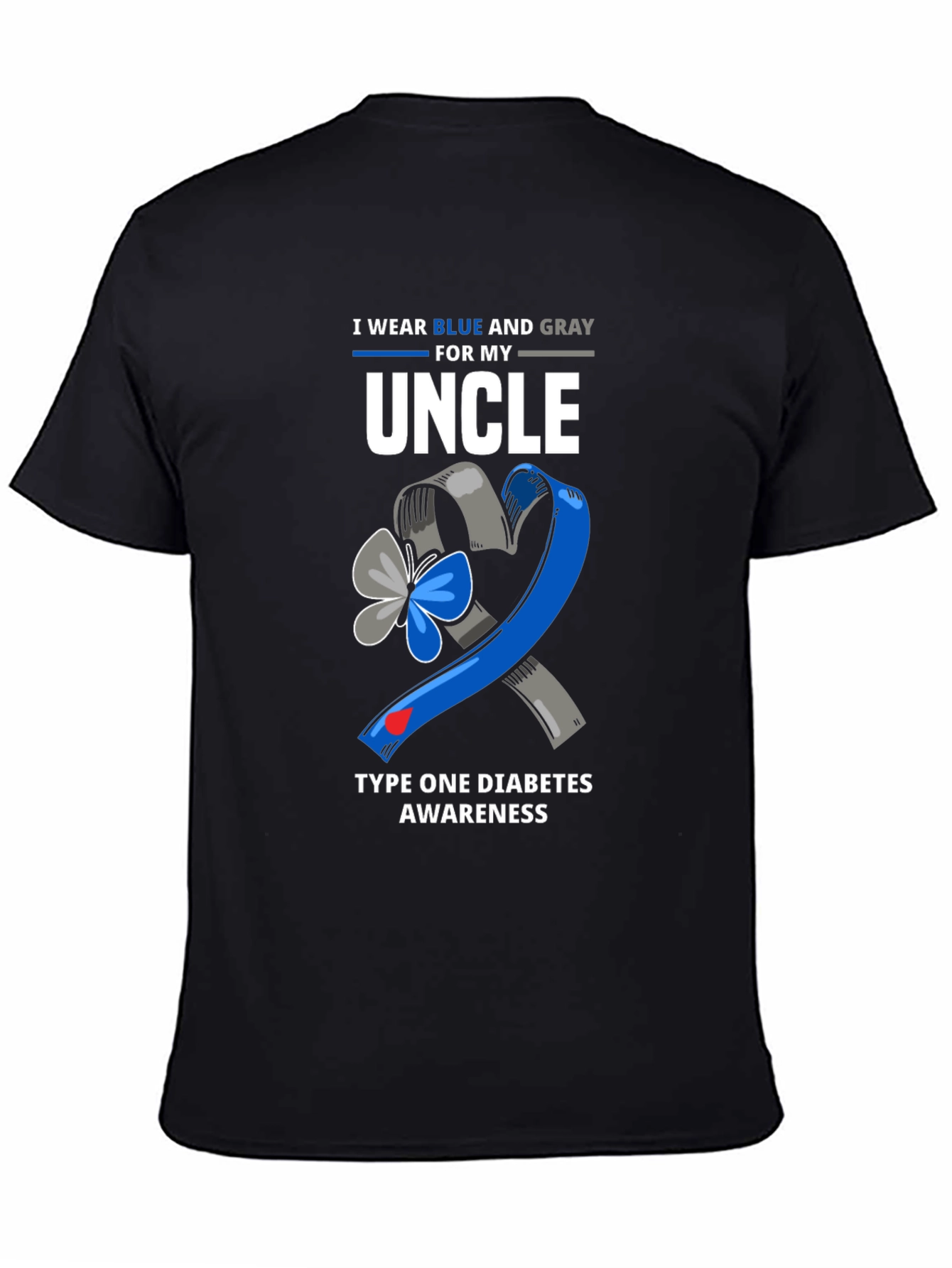 Diabetes Awareness Uncle T-Shirt - Blue and Gray Ribbon
