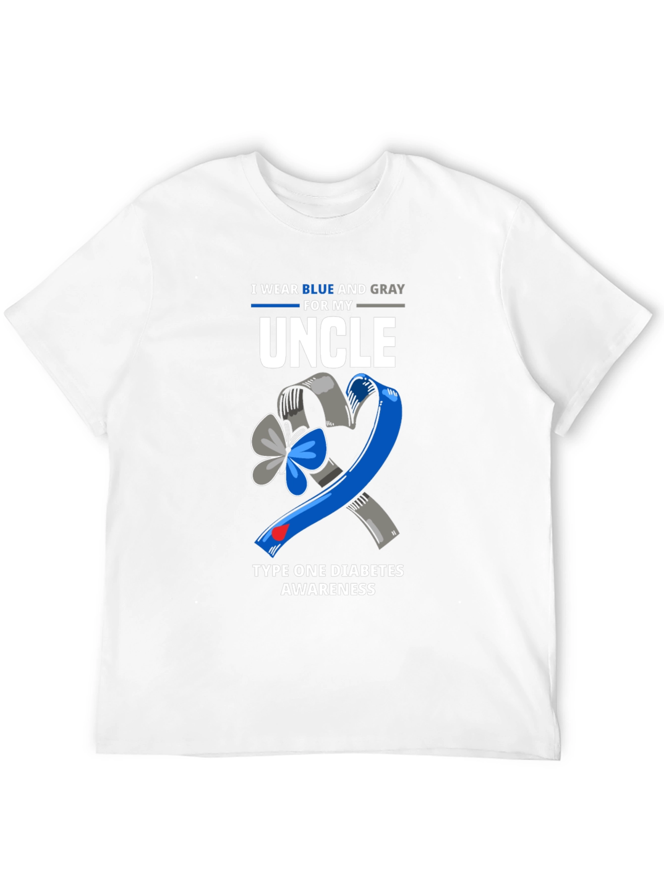 Diabetes Awareness Uncle T-Shirt - Blue and Gray Ribbon