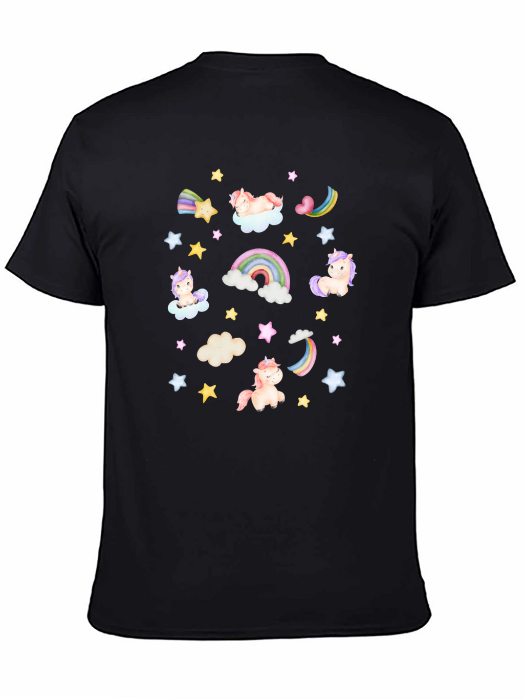 Unicorns Rainbows Stars Black T-Shirt