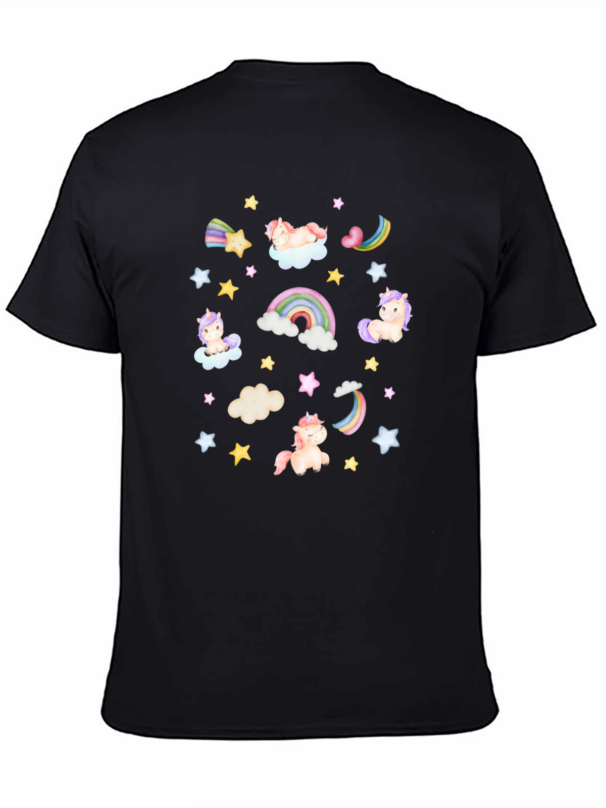 Unicorns Rainbows Stars Black T-Shirt