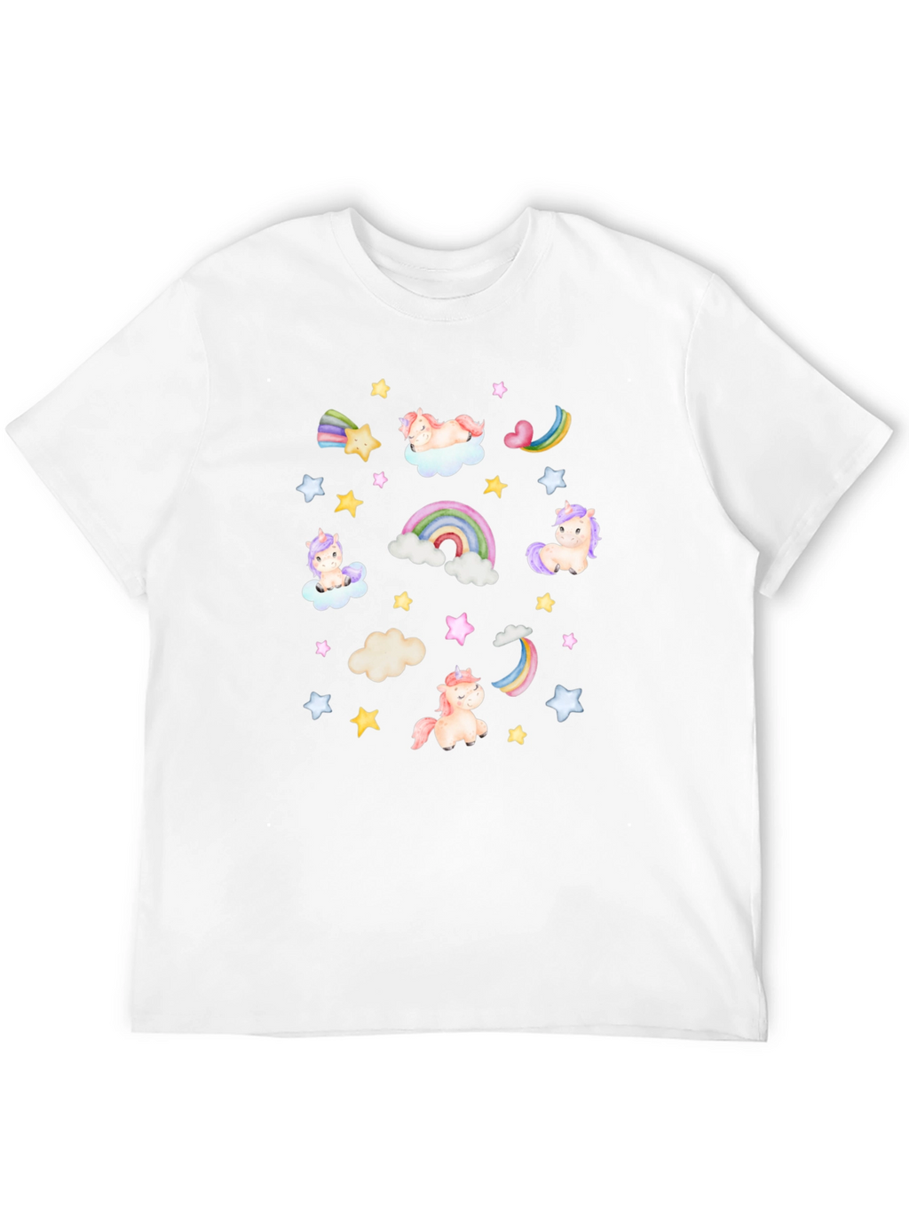 Unicorns Rainbows Stars Black T-Shirt