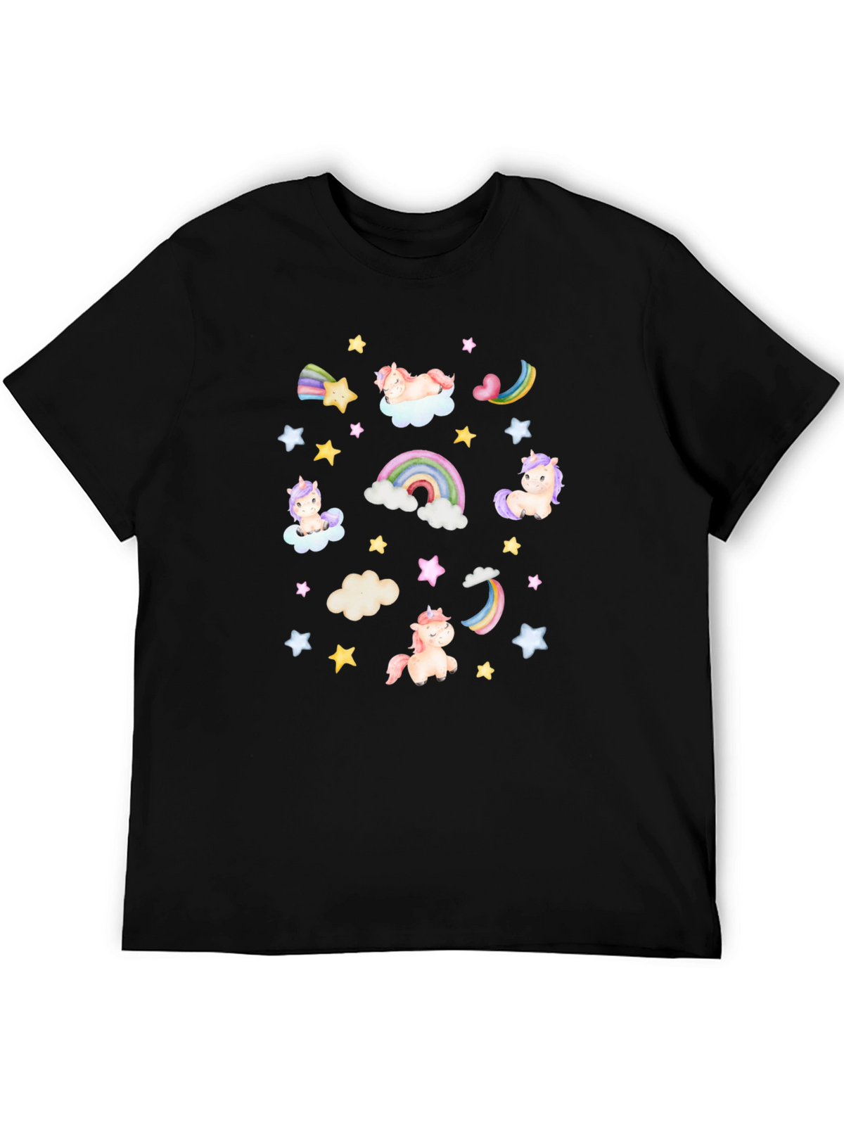 Unicorns Rainbows Stars Black T-Shirt