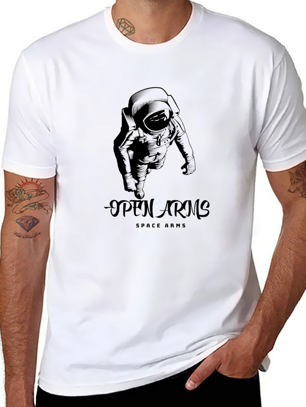Open Arms Space T-Shirt - Astronaut Design