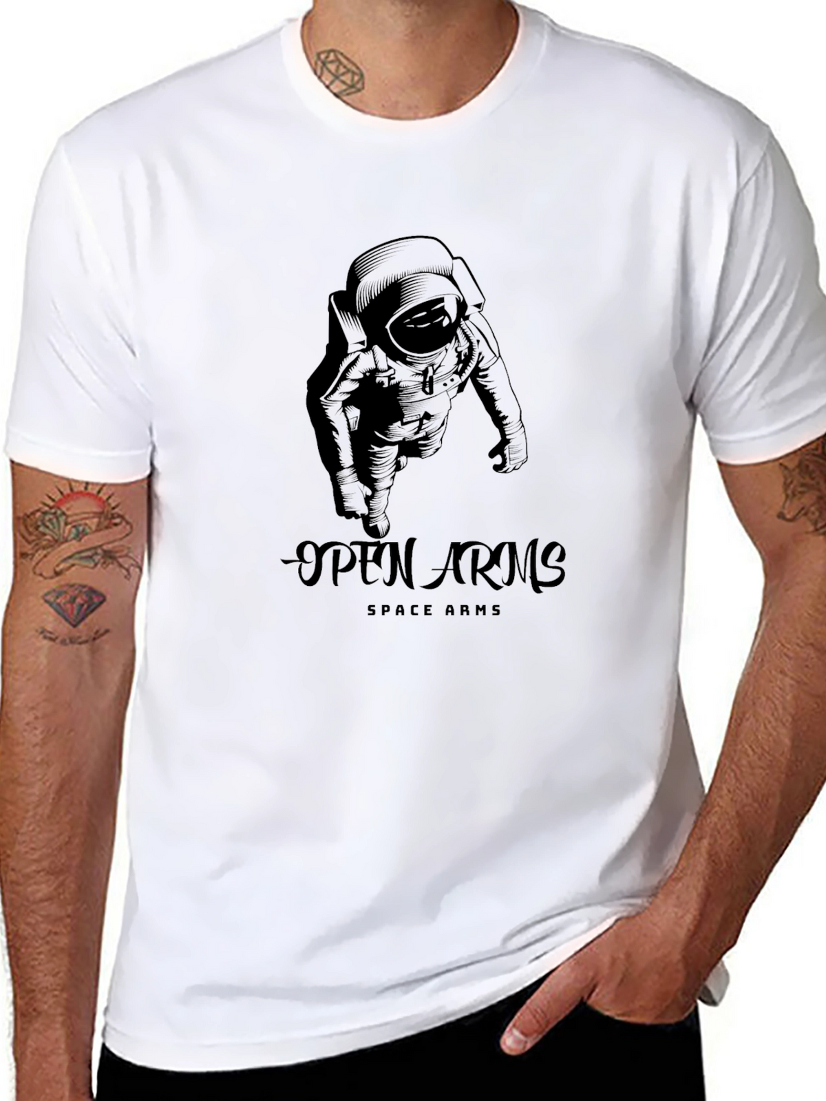 Open Arms Space T-Shirt - Astronaut Design