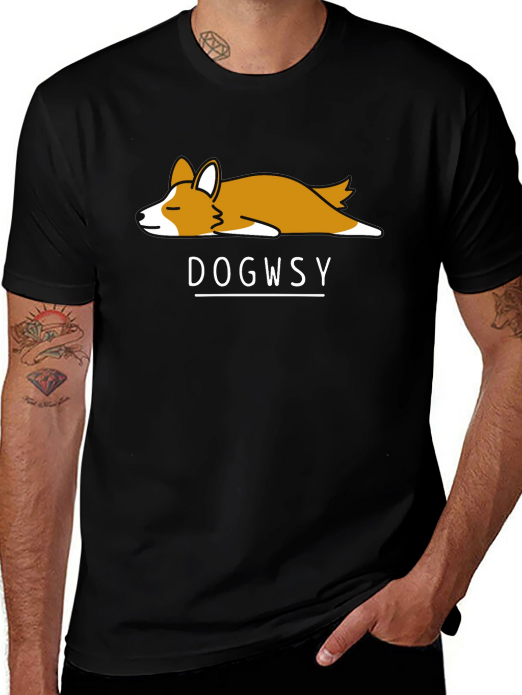 Dogwsy Nap Corgi Black T-Shirt