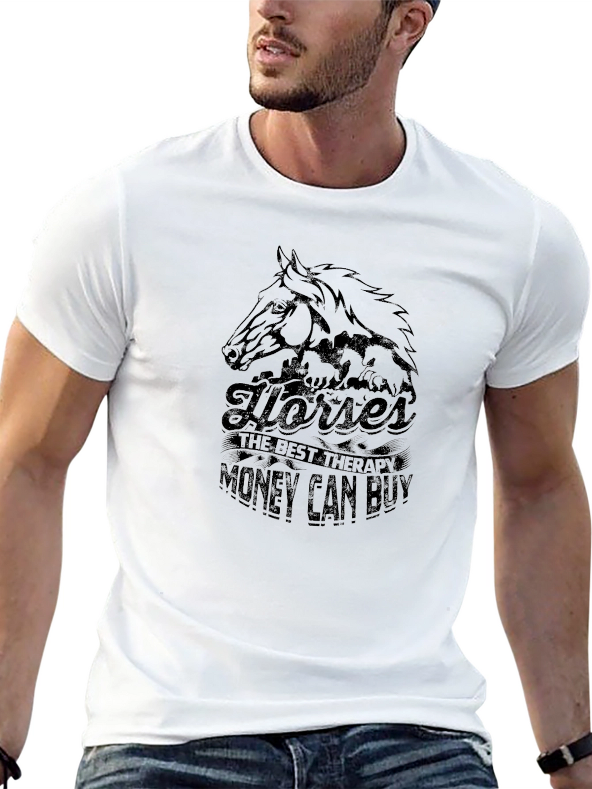 Horses Best Therapy Mens Graphic T-Shirt