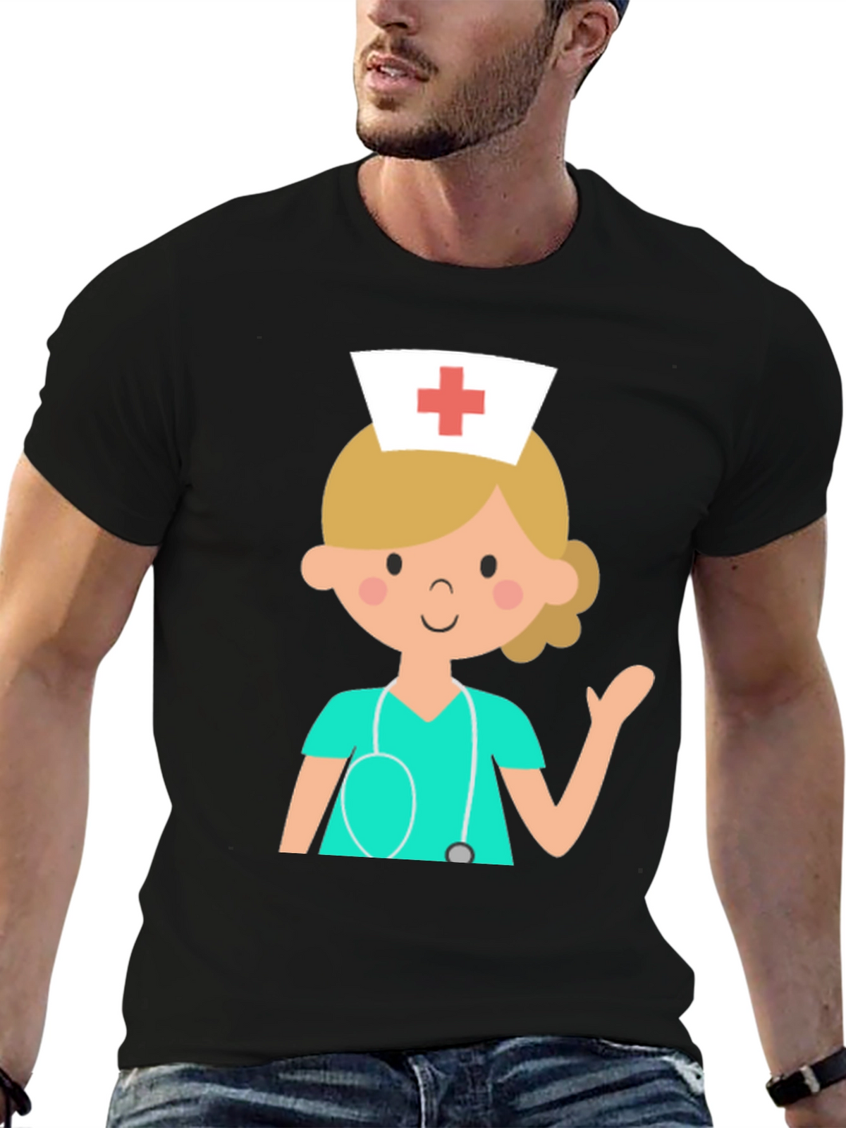 Nurse Cartoon Graphic Tee - Unisex Black T-Shirt
