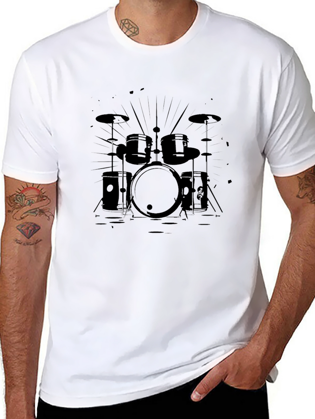 Drum Set Graphic Tee - Black Music T-Shirt