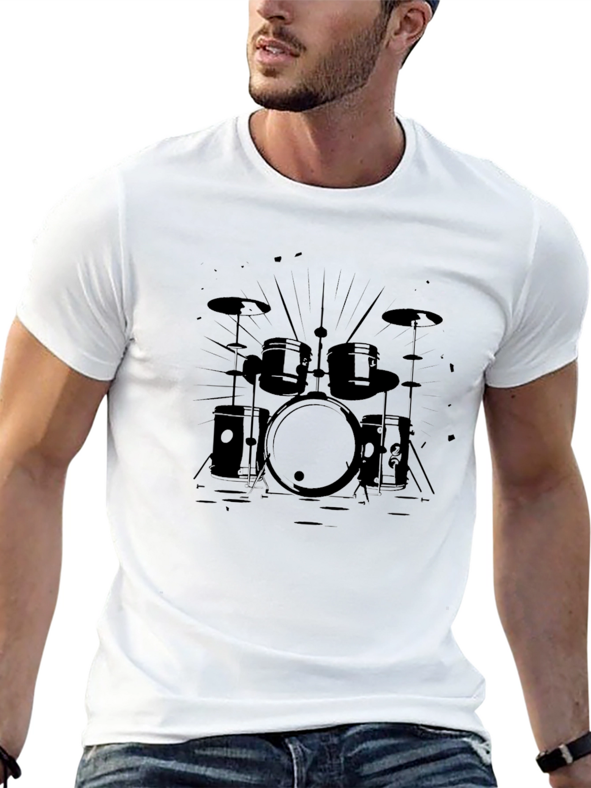 Drum Set Graphic Tee - Black Music T-Shirt