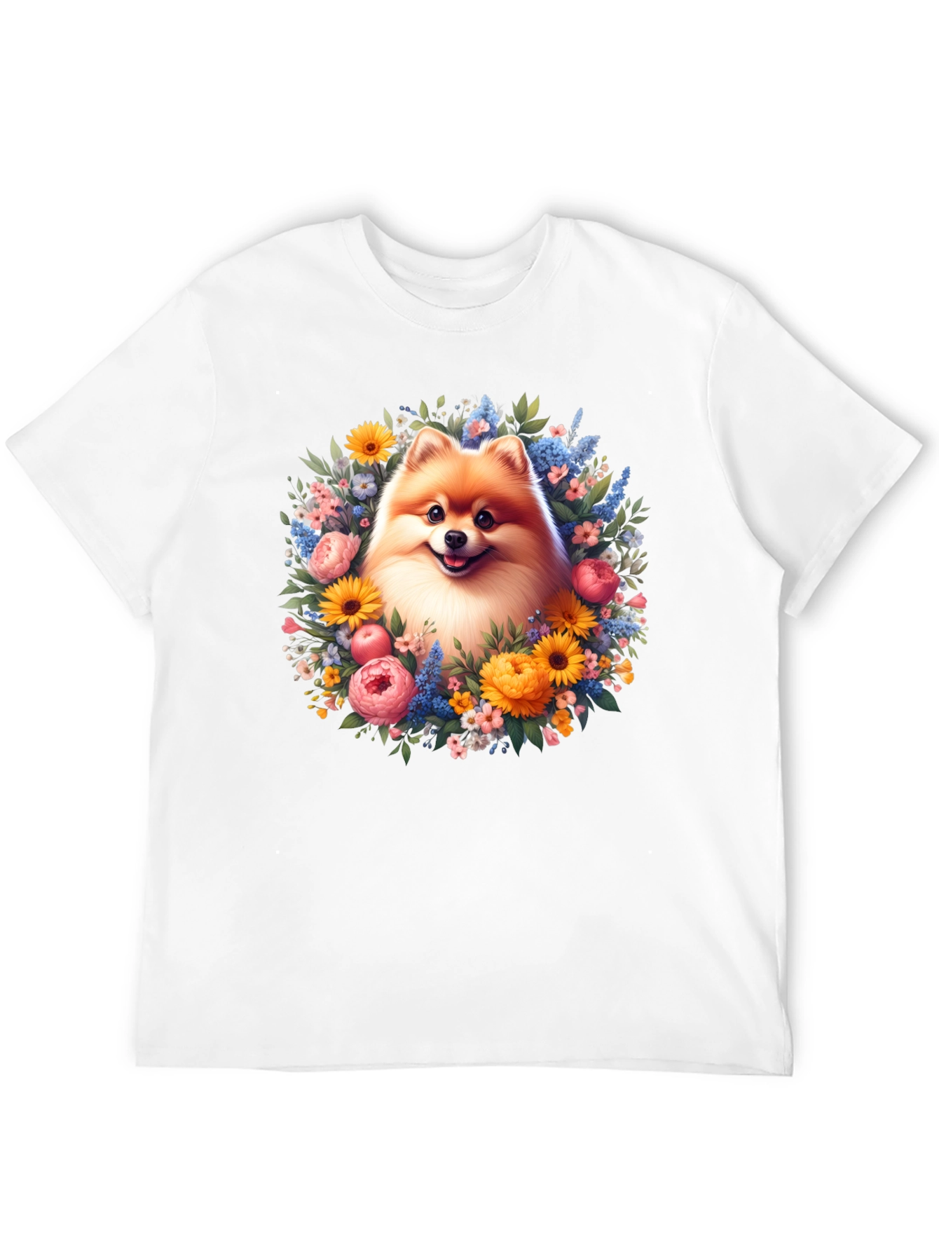 Dog Surrounded by Flowers Graphic T-Shirt