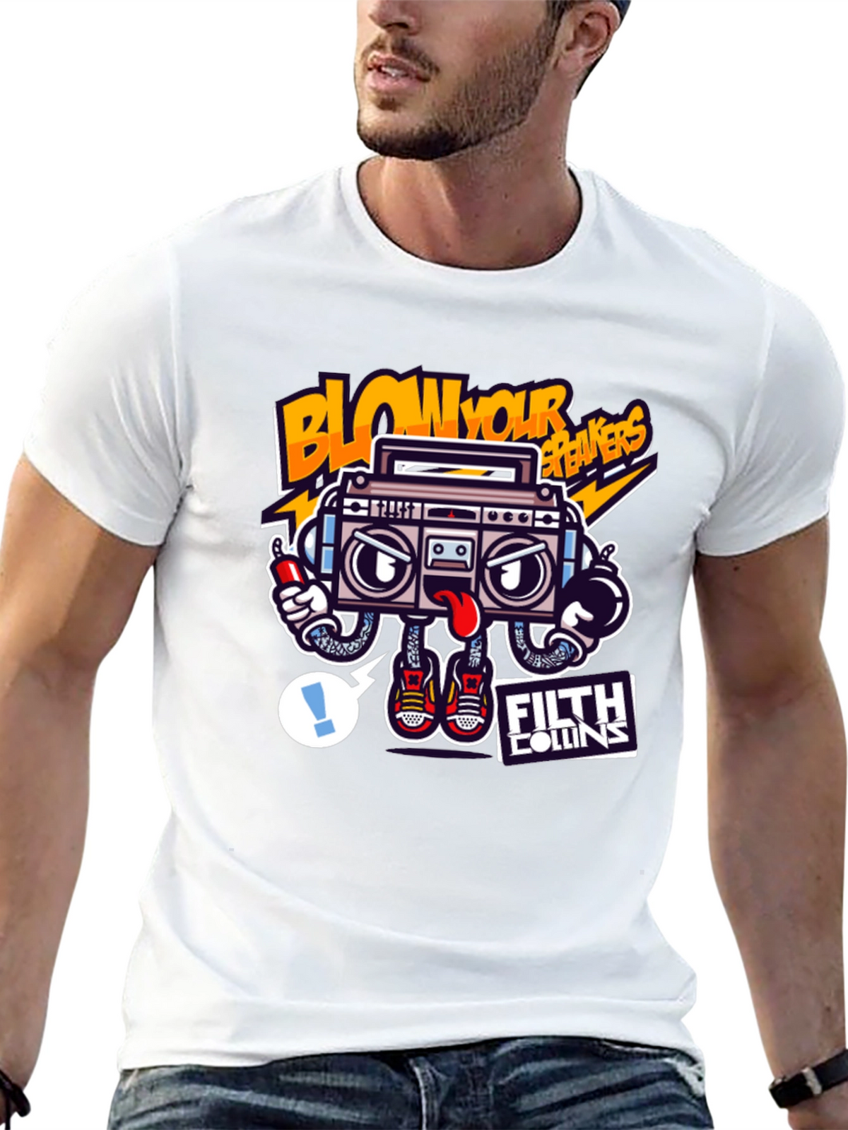 Cartoon Boombox Graphic Tee - Blow Your Breakers