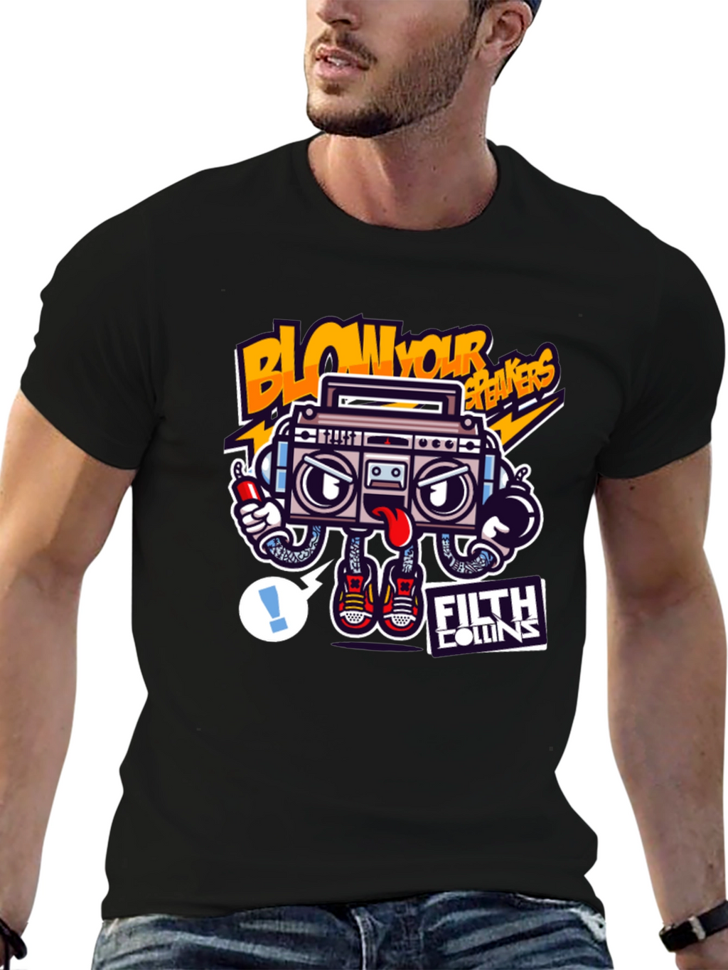 Cartoon Boombox Graphic Tee - Blow Your Breakers