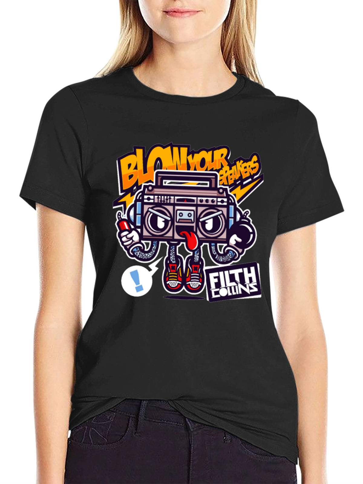 Cartoon Boombox Graphic Tee - Blow Your Breakers
