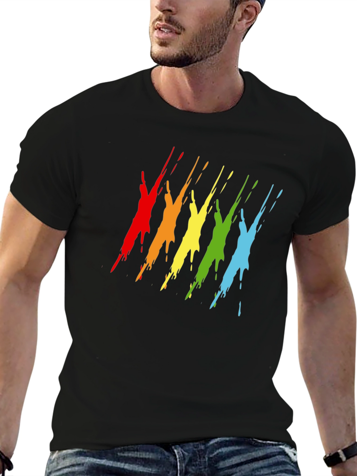 Rainbow Splash Graphic Tee - Mens Black T-Shirt