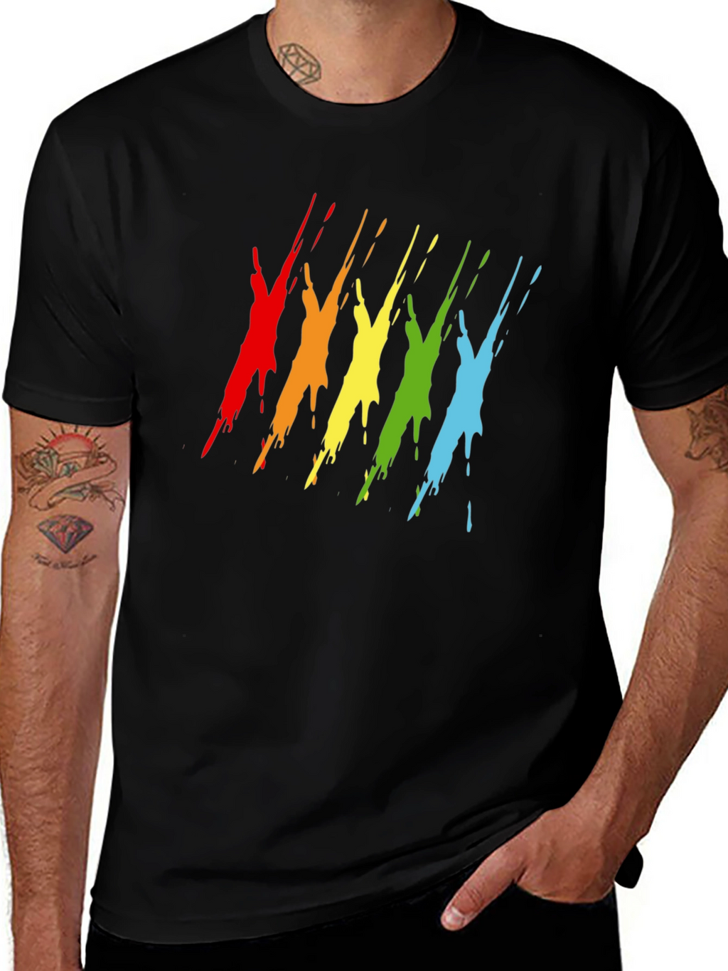 Rainbow Splash Graphic Tee - Mens Black T-Shirt