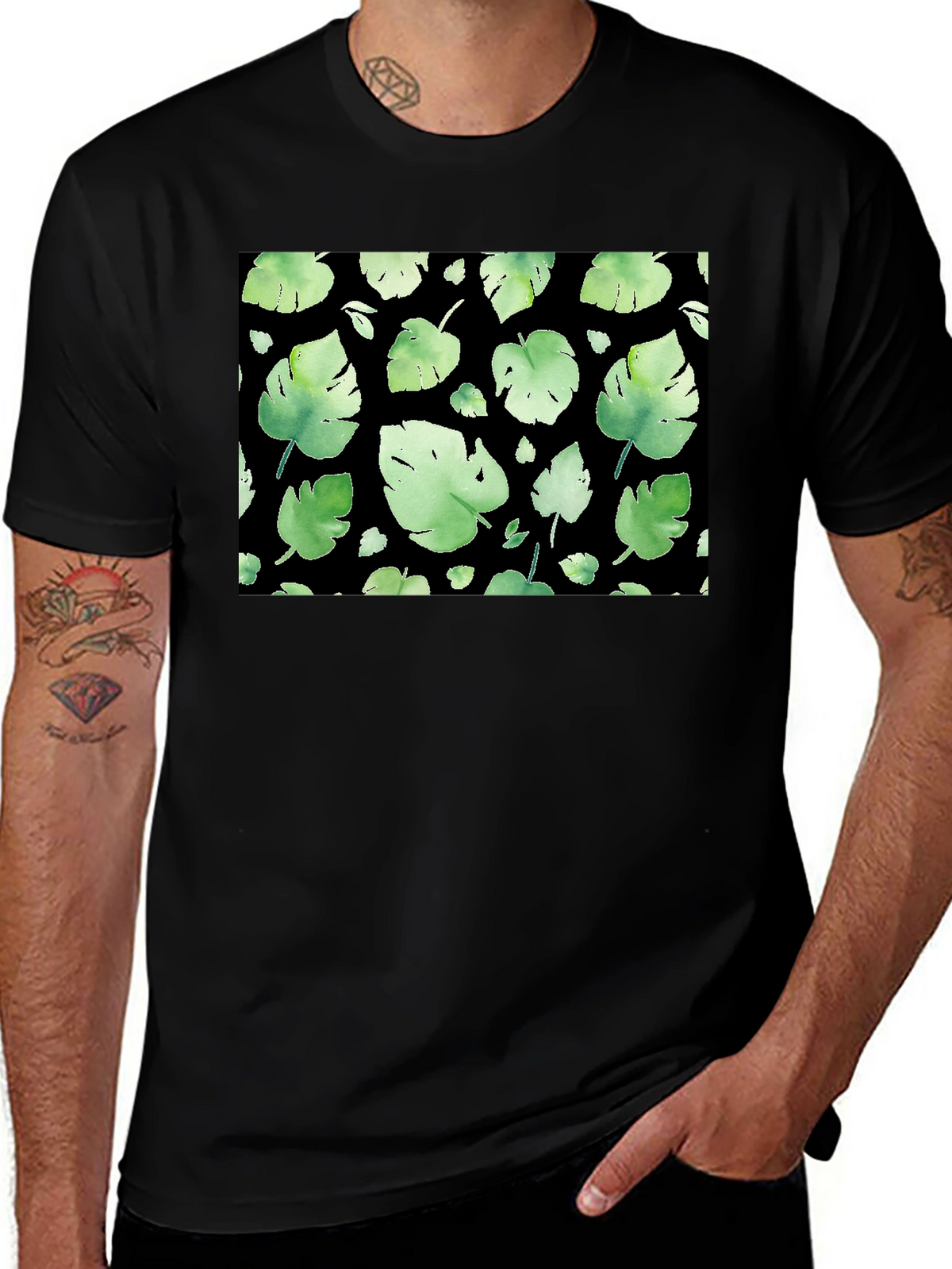 Leaf Pattern Black T-Shirt