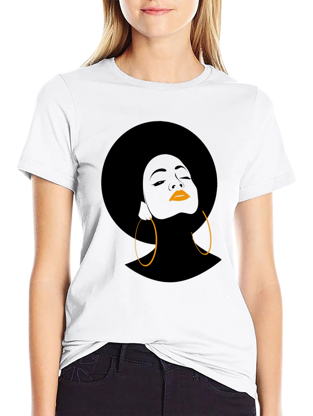 Afro Woman Graphic T-Shirt - Black