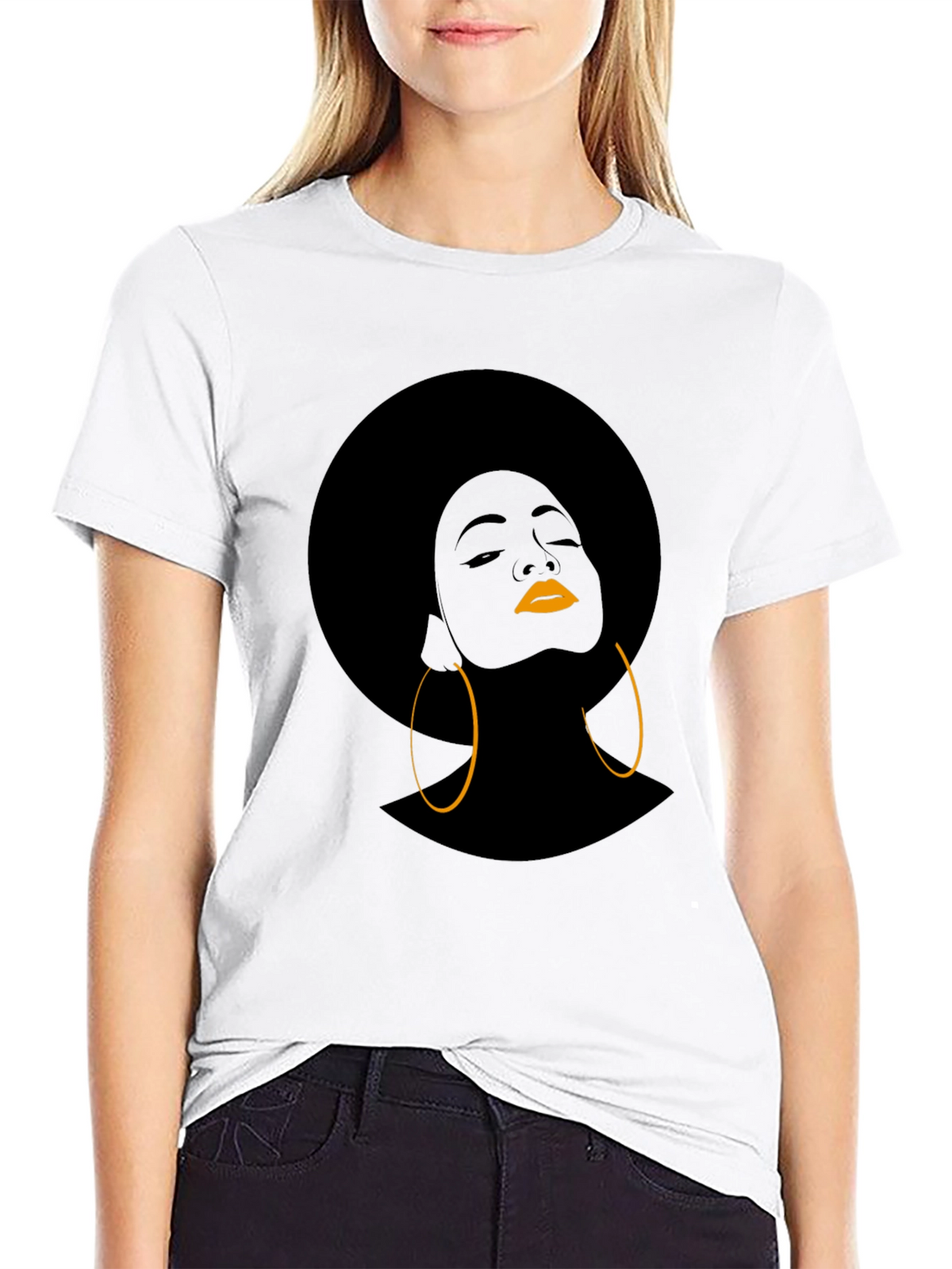 Afro Woman Graphic T-Shirt - Black