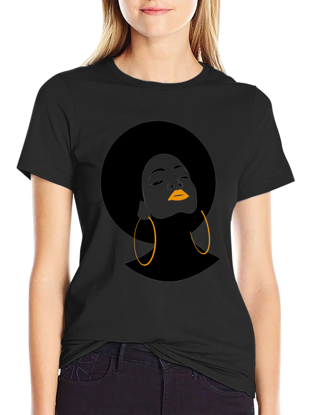 Afro Woman Graphic T-Shirt - Black