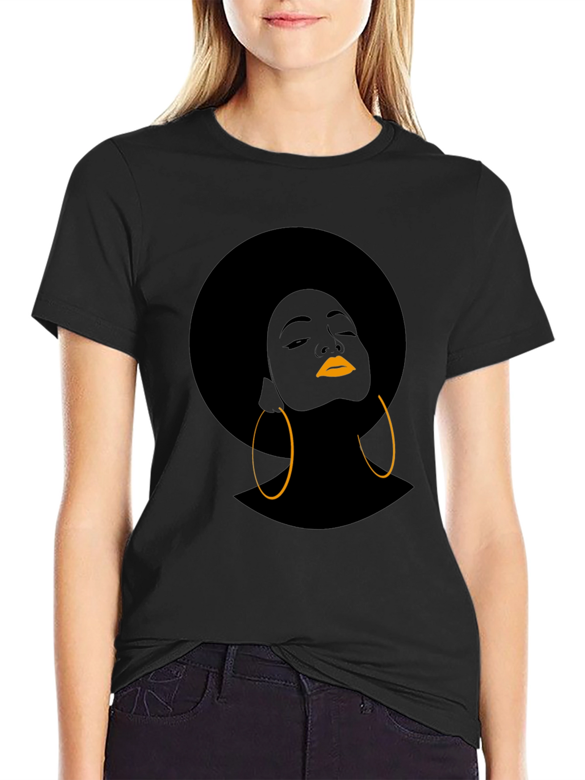 Afro Woman Graphic T-Shirt - Black