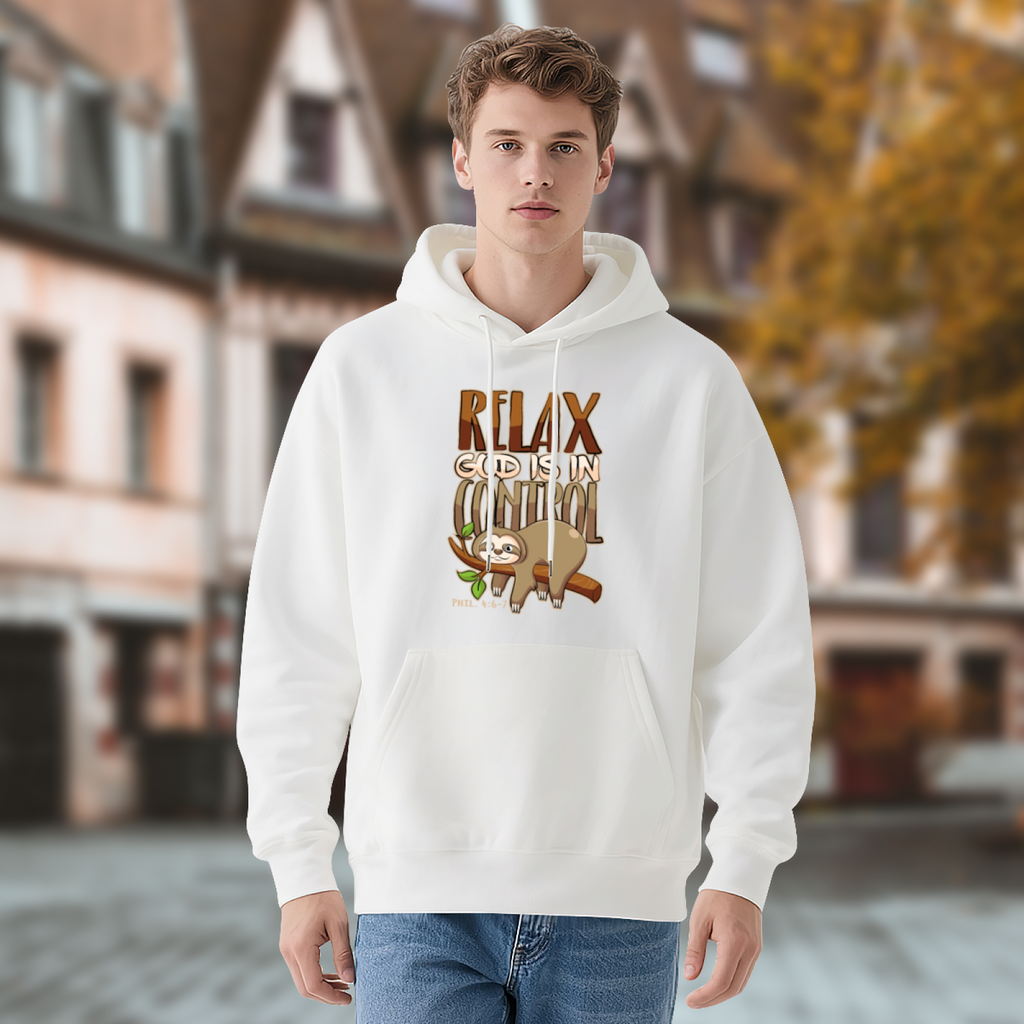 Lazy Sloth Hoodie - "RELAX GOD IS IN CONTROL"