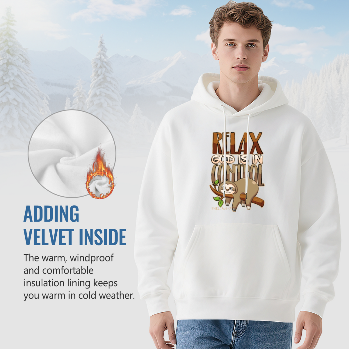 Lazy Sloth Hoodie - "RELAX GOD IS IN CONTROL"