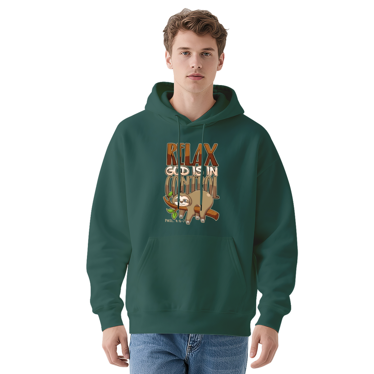 Lazy Sloth Hoodie - "RELAX GOD IS IN CONTROL"