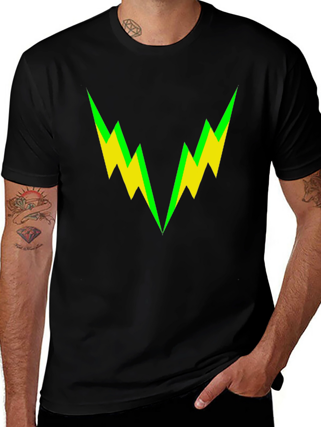 Bold Lightning Bolt Graphic Tee - Black