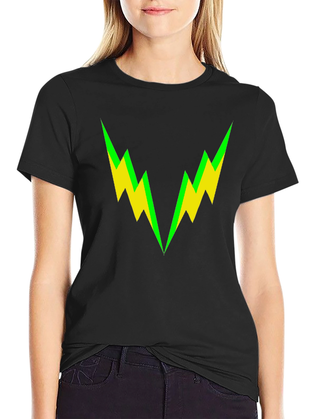 Bold Lightning Bolt Graphic Tee - Black