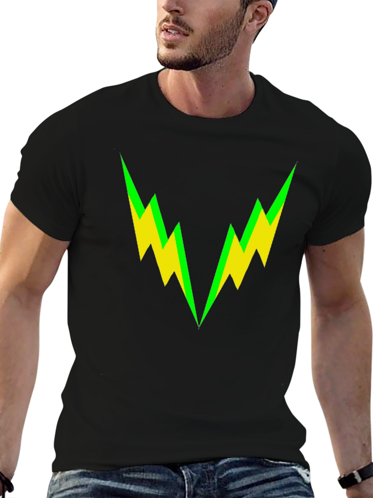 Bold Lightning Bolt Graphic Tee - Black