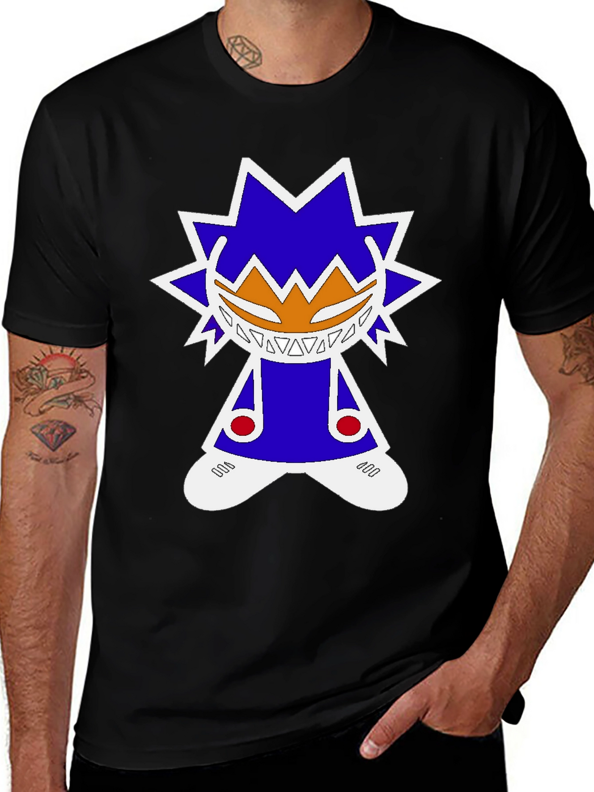 Graphic Tee: Funky Character Design Black Cotton