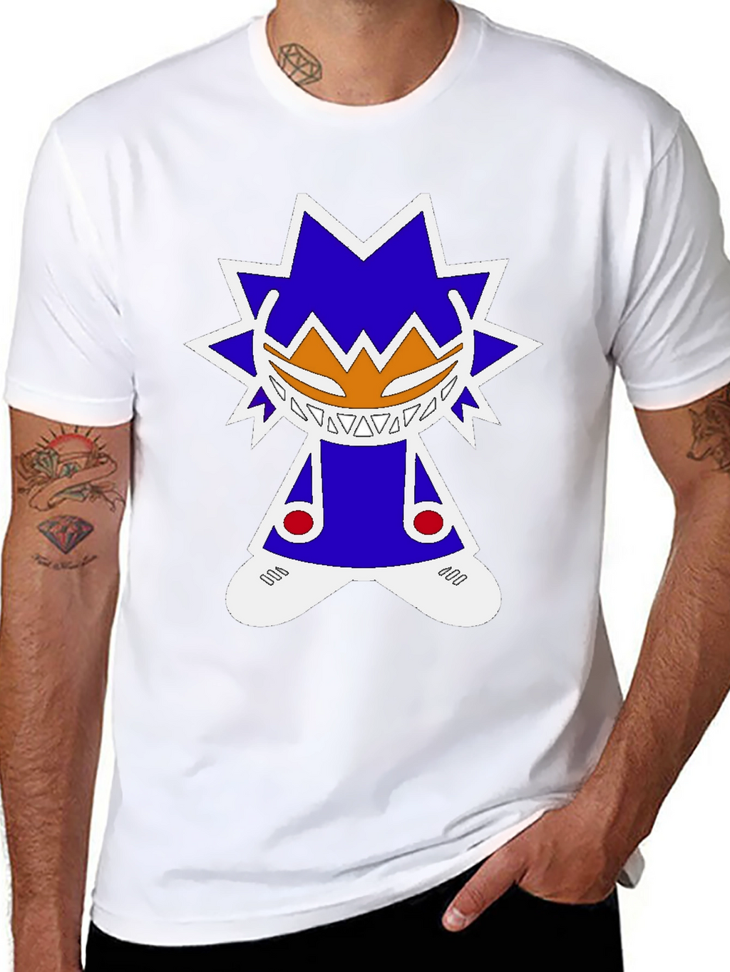 Graphic Tee: Funky Character Design Black Cotton