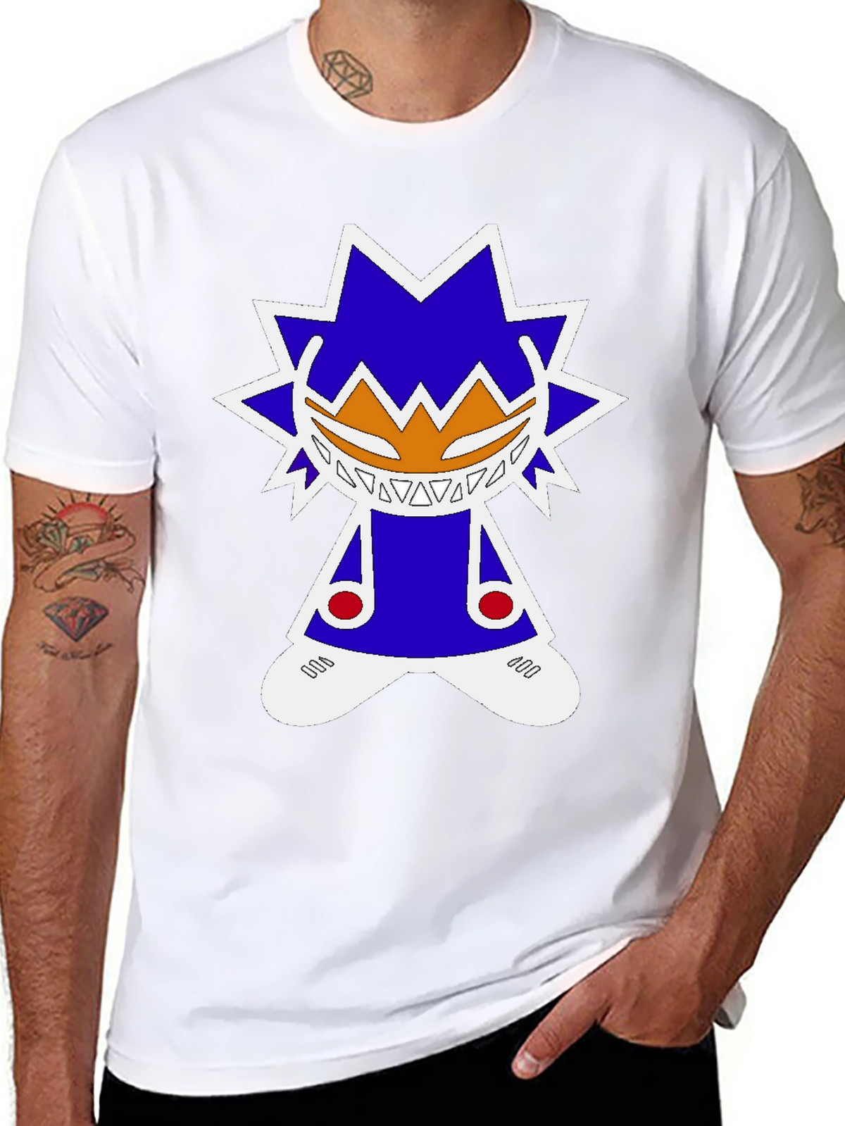 Graphic Tee: Funky Character Design Black Cotton