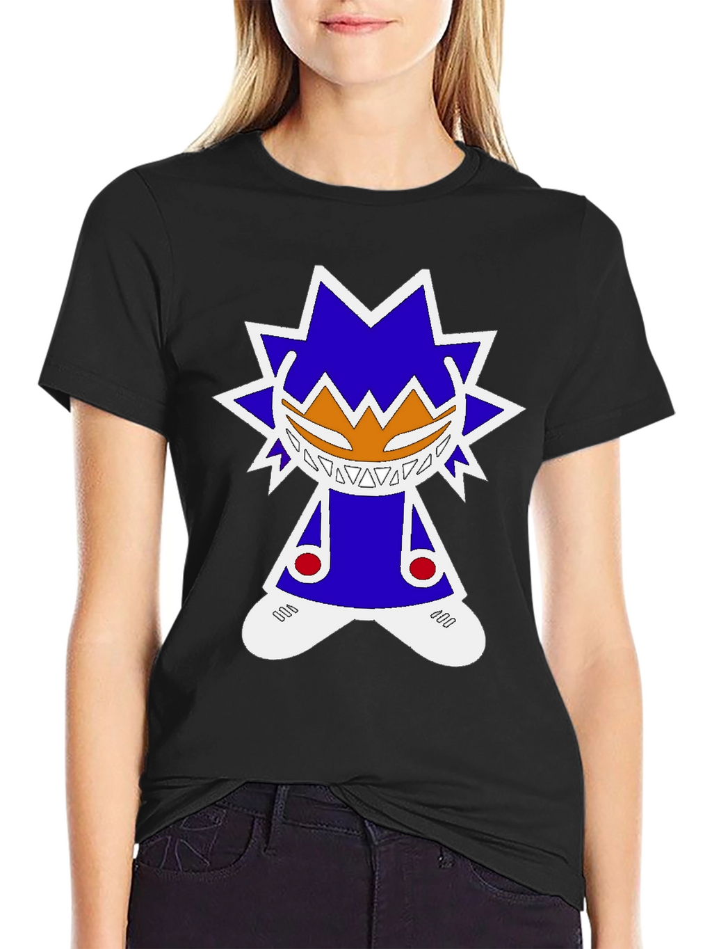 Graphic Tee: Funky Character Design Black Cotton