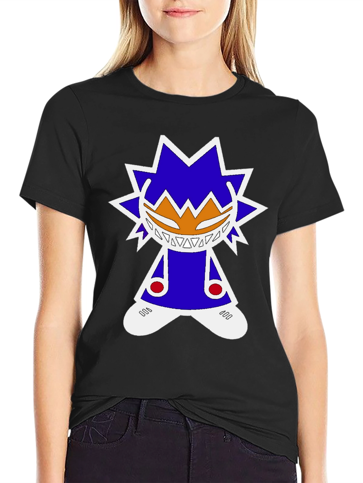 Graphic Tee: Funky Character Design Black Cotton