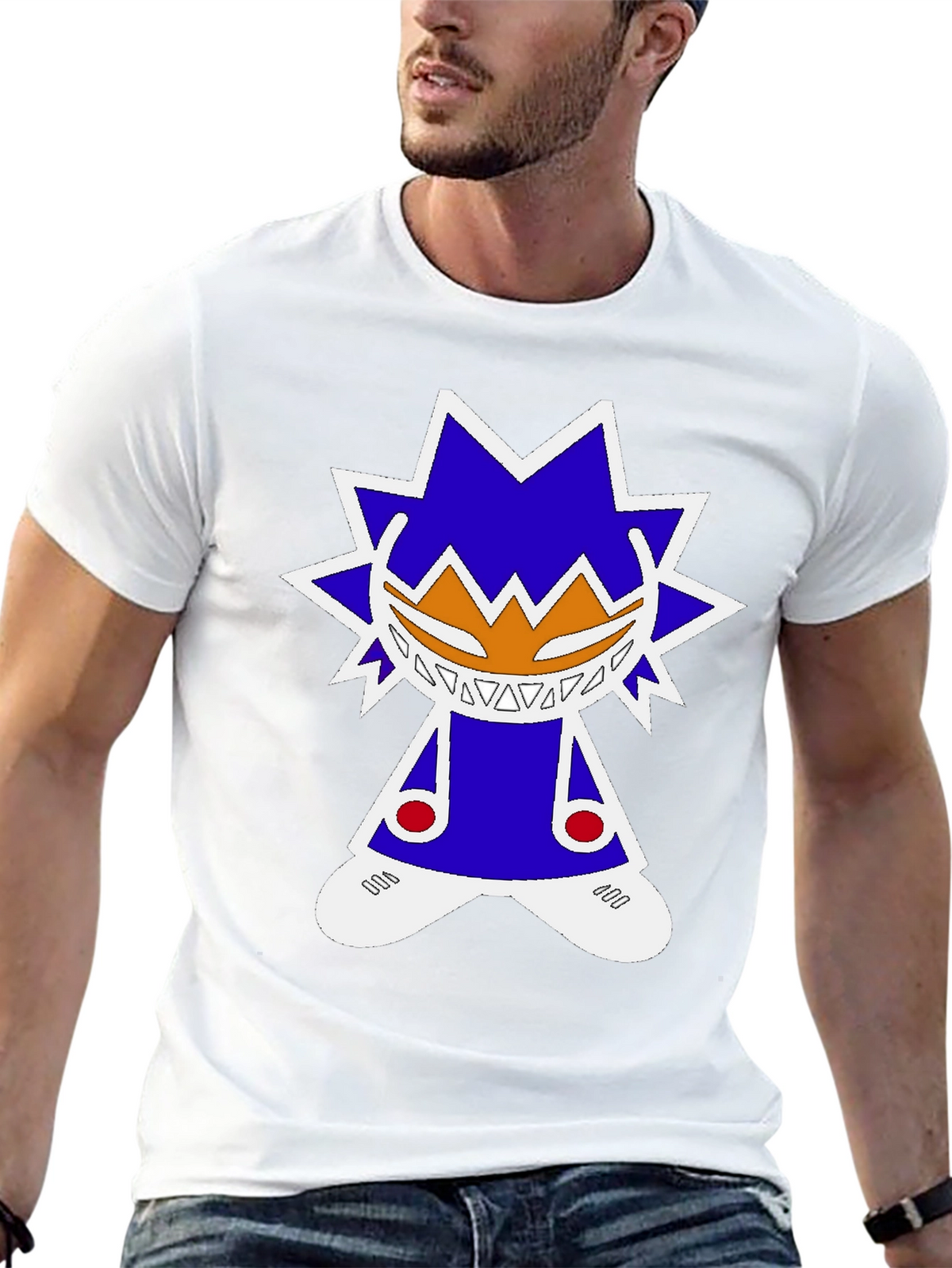 Graphic Tee: Funky Character Design Black Cotton