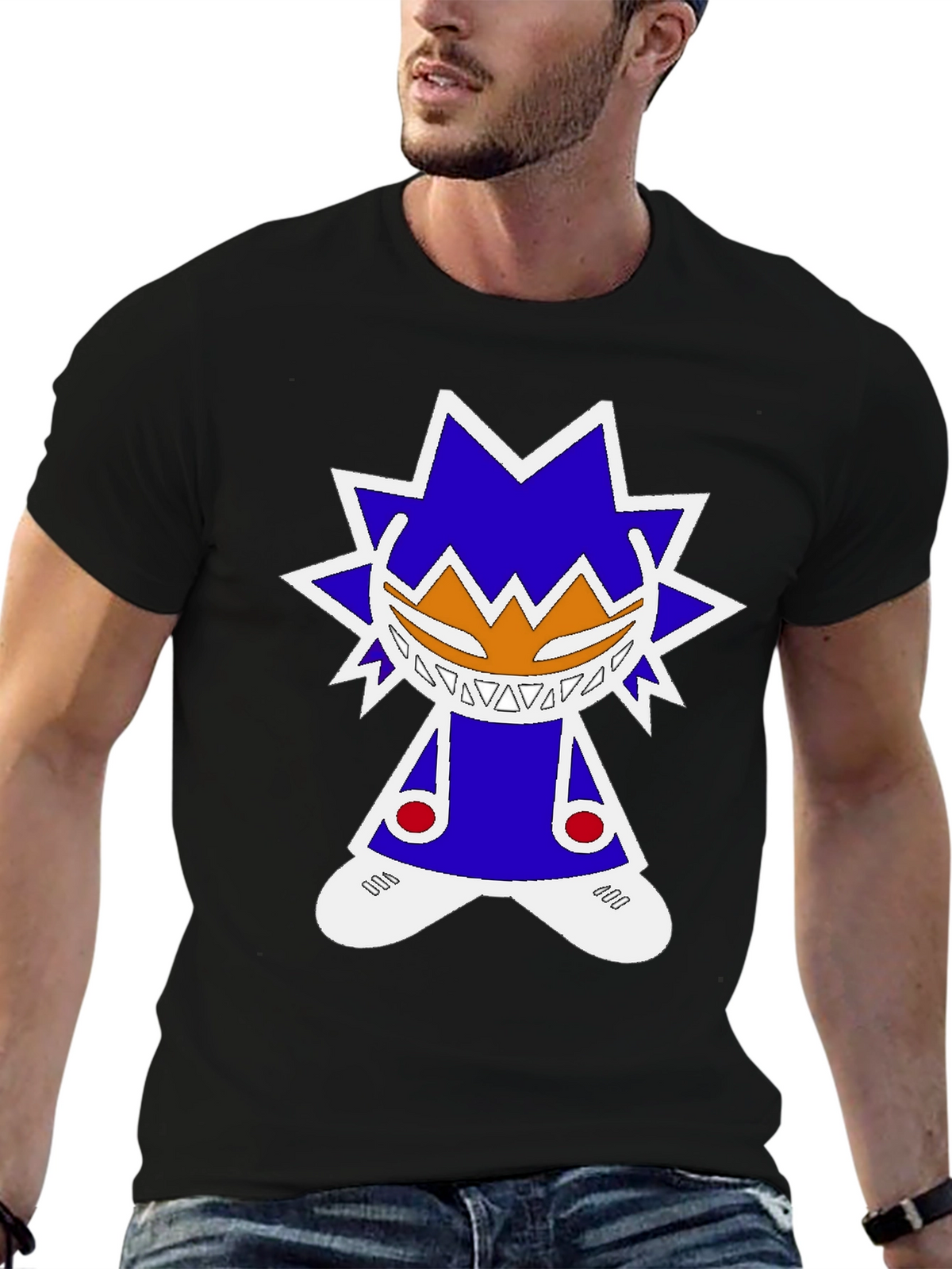 Graphic Tee: Funky Character Design Black Cotton