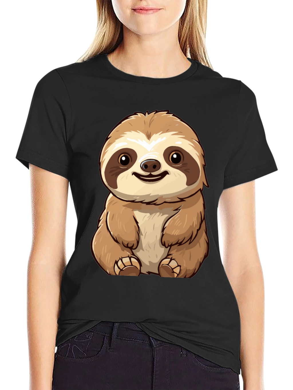Cute Sloth Graphic Tee - Black T-Shirt