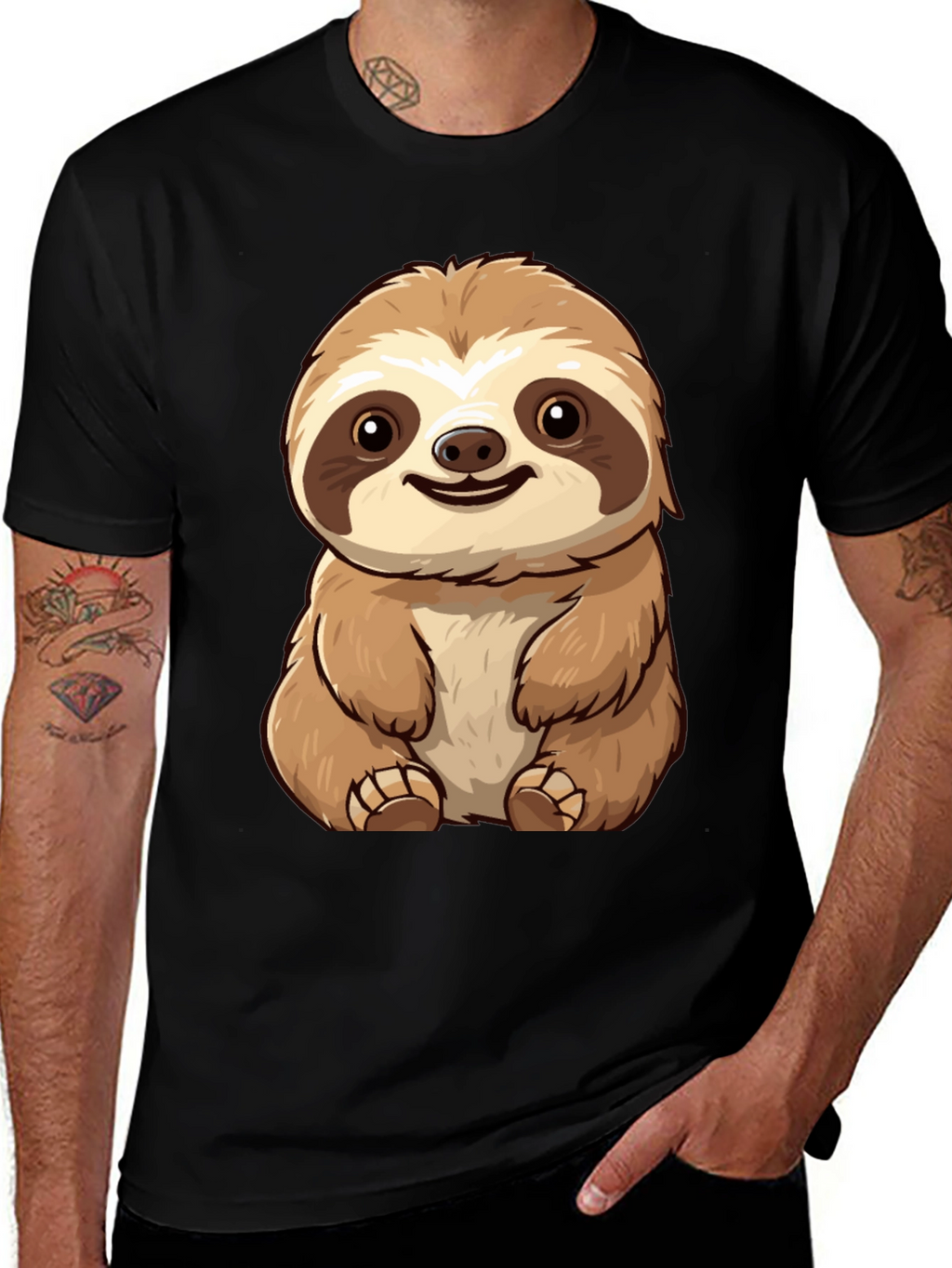 Cute Sloth Graphic Tee - Black T-Shirt