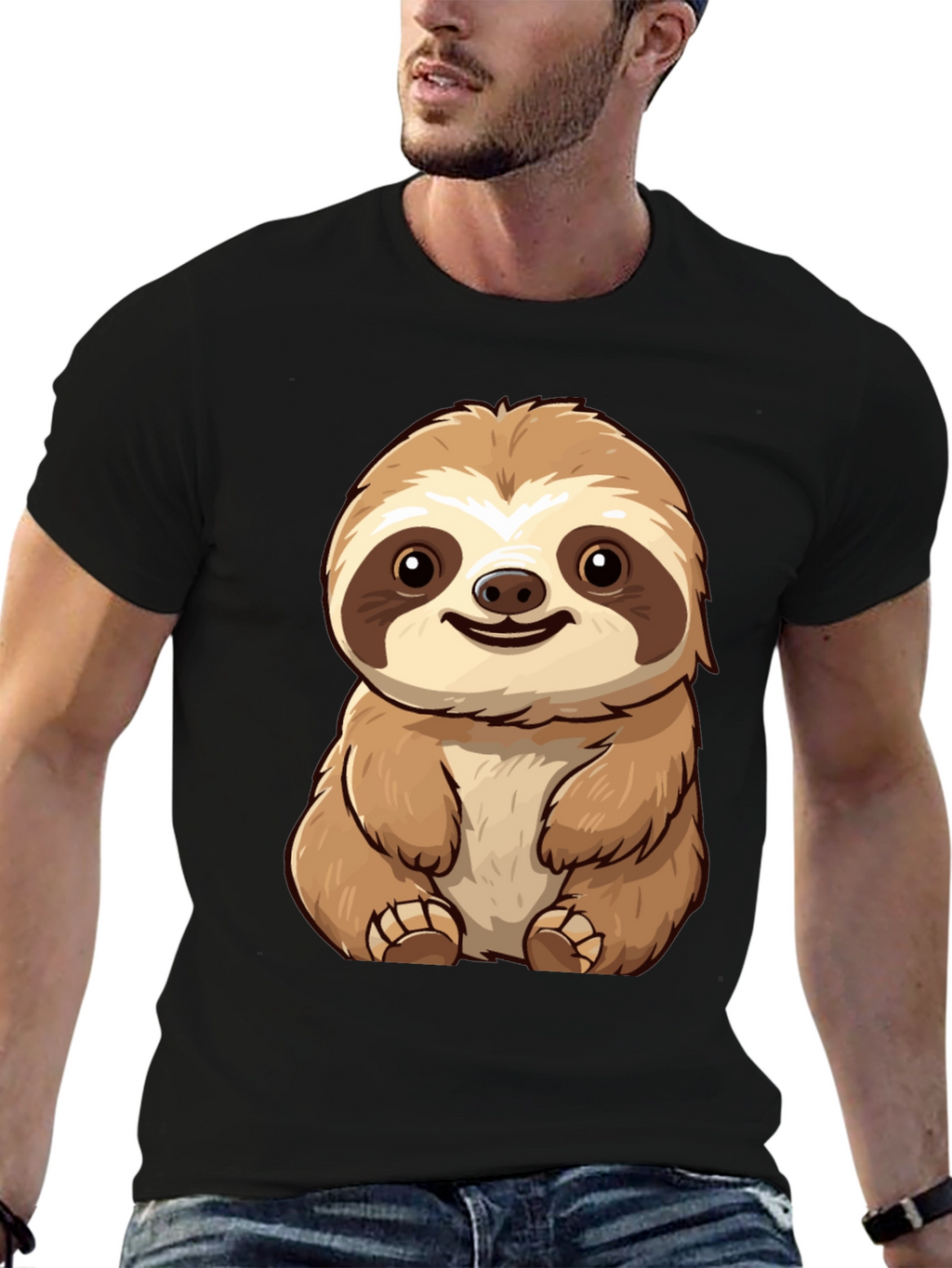 Cute Sloth Graphic Tee - Black T-Shirt
