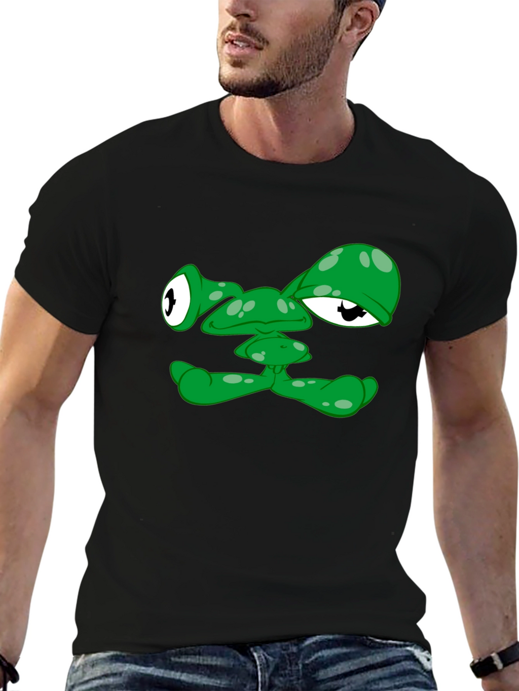 Funny Green Alien Face Graphic T-Shirt