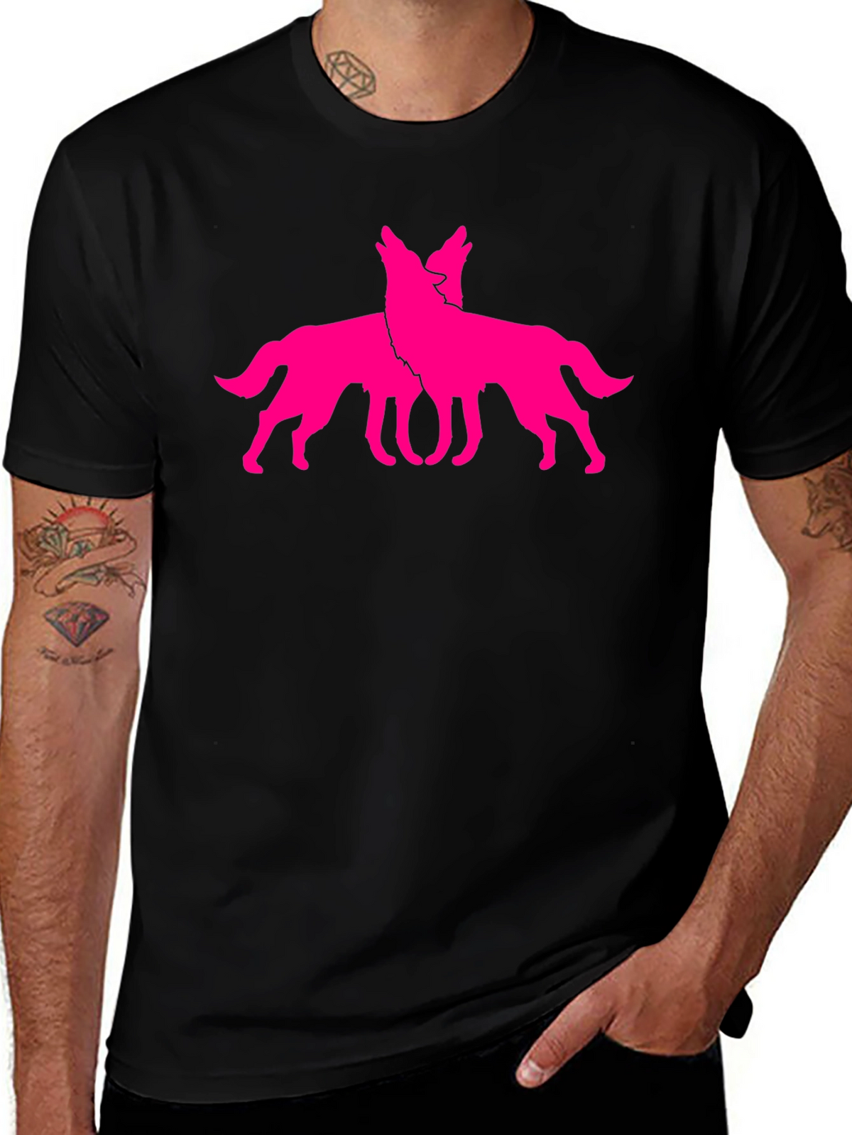 Black Tee with Pink Wolf Graphic