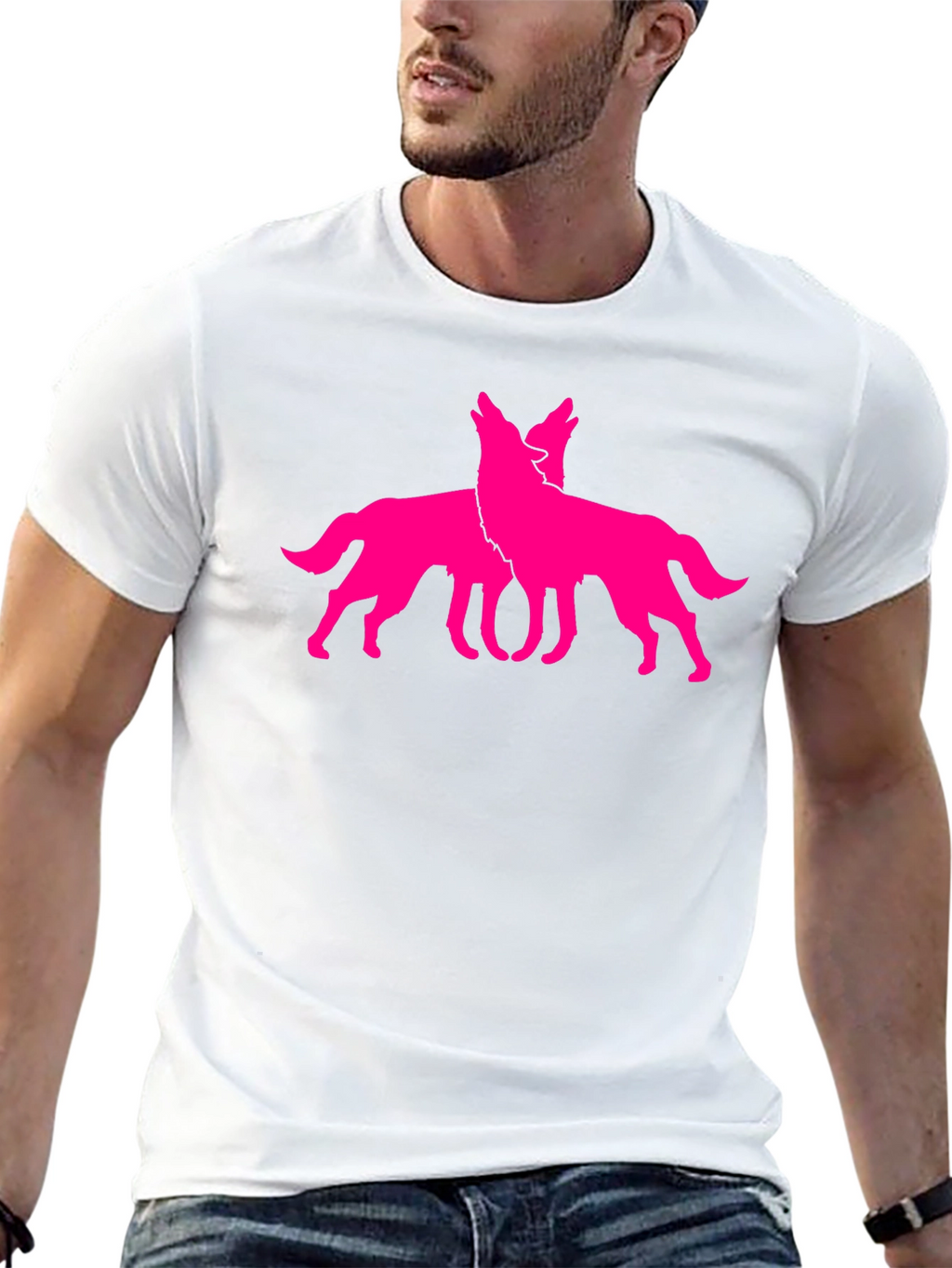 Black Tee with Pink Wolf Graphic
